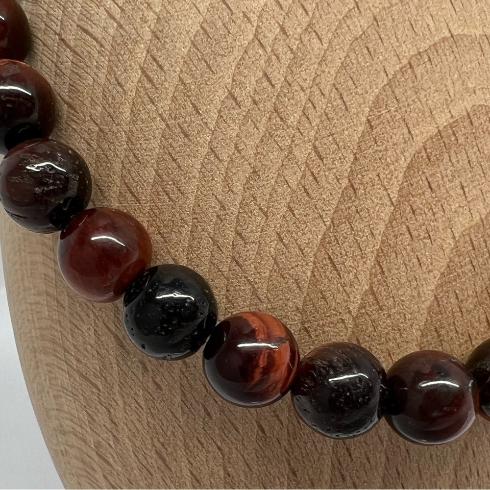 NATURAL Red Tiger Eye Stretch Beaded Bracelet 7.75” - Picture 8 of 15